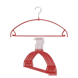 Mawa by Reston Lloyd Euro Ultra Light/Thin Series, Non-Slip Space Saving Clothes Hanger with Bar & Hook for Pants and Skirts, Style 42/PTU, Set of 10, Red