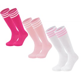 Durio Youth Baseball Socks Toddler Kids Soccer Socks Soft Cotton Long Socks for Girls Boys Kids Baseball Socks White&Peach Pink&Light Pink White Stripe 10-12 Years