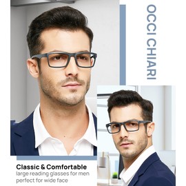 OCCI CHIARI Blue Light Filter Glasses for Men Magnification 0 1.0 1.25 1.5 2 2.25 2.5 3 3.5 4.0 5.0 6.0 (Black Grey, 4.0)