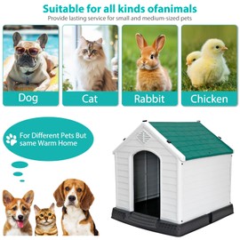 ZENY 34Inch Large Plastic Dog House - Waterproof Dog Kennel with Air Vents and Elevated Floor All Weather Indoor Outdoor Insulated Doghouse Puppy Shelter, Easy to Assemble, Green