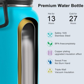 Koodee Insulated Water Bottle, 22 oz Stainless Steel Double Wall Vacuum Wide Mouth Sport Bottle with Leakproof Spout Lid (Sky Blue)
