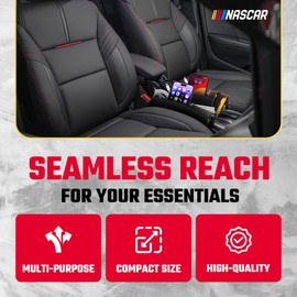 NASCAR Car Seat Gap Filler Organizer (2 Pack)| Universal Fit | Easy Install Car Console Organizer for Essentials, Seat and Console Gap Filler | Car Side Seat Gap Organizer w/Storage Pockets | Black