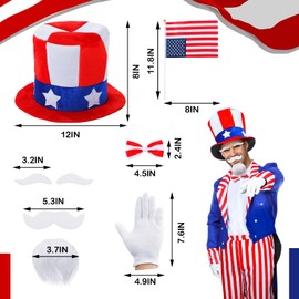 Handepo 9 Pieces 4th of July Costume Set Patriotic Top Hat American USA Independence Uncle Cosplay Party (Small)