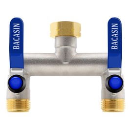 Brass Garden Hose Splitter 2-Way Heavy Duty - 3/4" GHT Threads with 2×304 Stainless Steel Handles, High Flow Design for Efficient Water Distribution