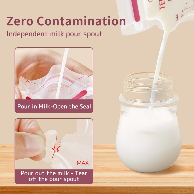 Oceenew 120 Pcs Breastmilk Storage Bags 250ml, Temp-Sensing BPA Free