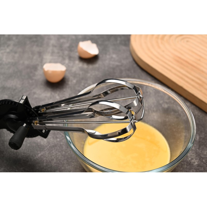 Fox Run Stainless Steel Manual Hand Mixer, Black Retro Style
