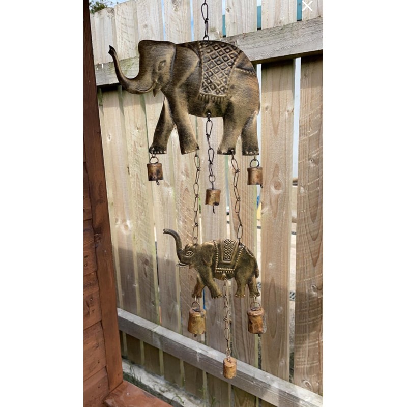 Elephant Mother and Baby Wind Chime Wallhanging Mobile With Bells