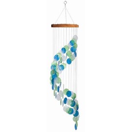 Barry Owens BV1026 Spiral Stairway Capiz Wind Chime, Blue, White, Turquoise