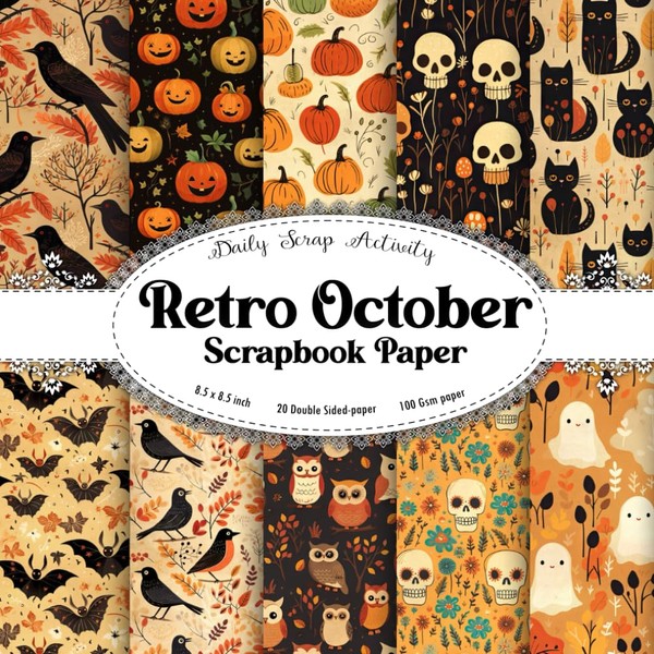 Retro October Scrapbook Paper: Ghost And Spooky Pumpkin Mixed Pattern