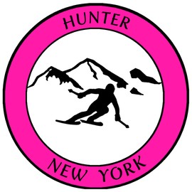 Athena Brands Hunter, New York - Sports Skier - Car Truck Window Bumper Graphics Sticker Decal - Hot Pink
