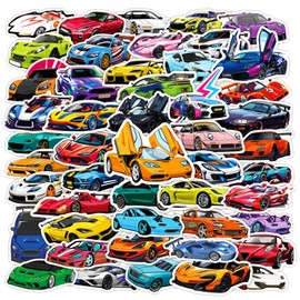 50PCS Car Stickers for Kids,Racing Car Stickers, Sports Car Stickers, Color Waterproof Stickers, Stickers Suitable for Water Bottles, Laptops, Skateboard, Luggage Stickers Cool Stickers (Colourful)