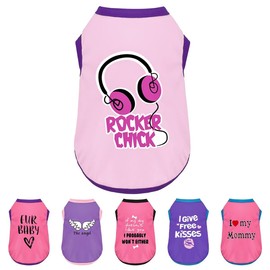 ZIAGAOP Camiseta de tirantes para perro con bloques de color y divertidos diseños termotransferidos. Ligera de poliéster para perros pequeños y medianos, ideal para salidas informales. Rocker Chick, r