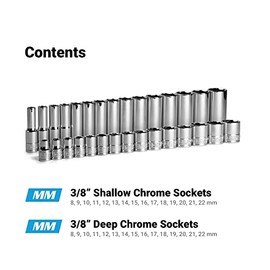 Capri Tools 3/8 in. Drive Shallow and Deep Chrome Socket Set, 6-Point, 8 to 22 mm, 30-Piece