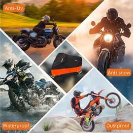 Blshwez Heavy Duty 600D Motorcycle Cover Waterproof Outdoor – All-Weather Protection w/Reflective Tapes & Lock Holes, Fits Cruisers up to 86" (Harley, Honda, Yamaha)
