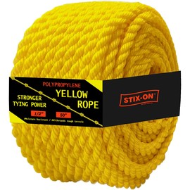 Polypropylene Rope 50Ft – 1/2 Inch Twisted Nautical Rope – Oil Resistant Yellow Heavy Duty Rope Ideal for Boats, Dock – Increased Friction and Heat Resistance – High Tensile Strength Marine Rope