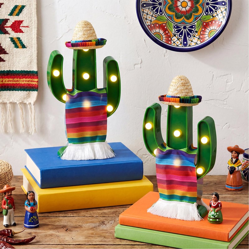Honoson 6 Pcs LED Cactus Light Cinco De Mayo Decorations