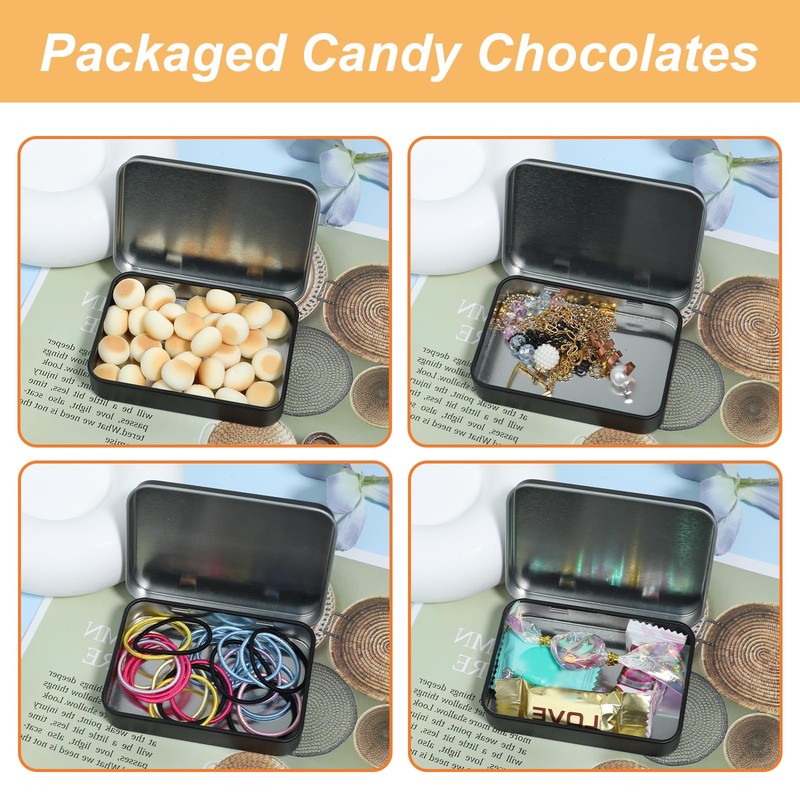 Rectangular Tin Box Metal Tins with Lids, Black Small Metal