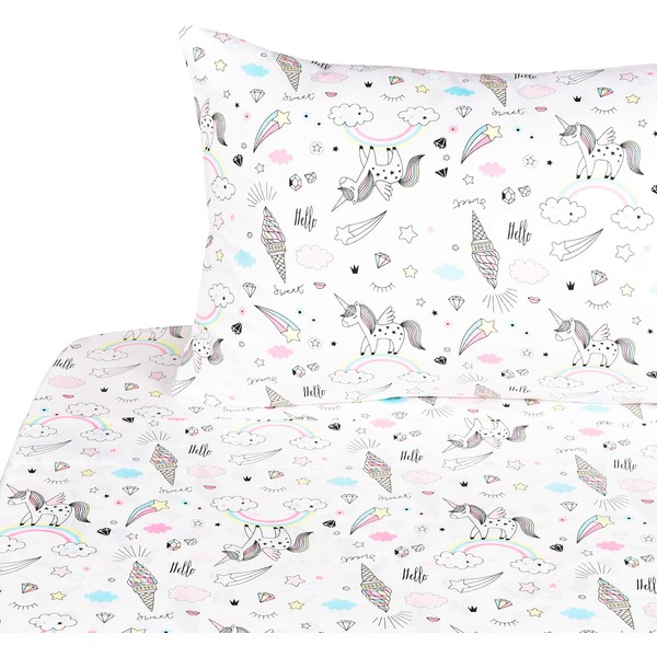 J-pinno Unicorn Rainbow Ice-Cream Cone Twin Sheet Set for Kids