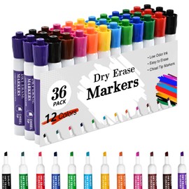SUQJOY Dry Erase Markers, Chisel Tip Whiteboard Markers, Low Odor Dry Erase Marker, 36 Bulk 12 Assorted Color Markers for Kids/Teachers