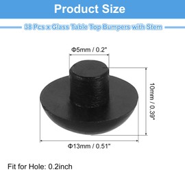 sourcing map 38Pcs Glass Table Top Bumpers with Stem, 5mm/0.2" Rubber Bumper Grippers Anti Slip Table Spacers for Patio Cabinet Furniture (Fits 3/16Inch Hole), Black