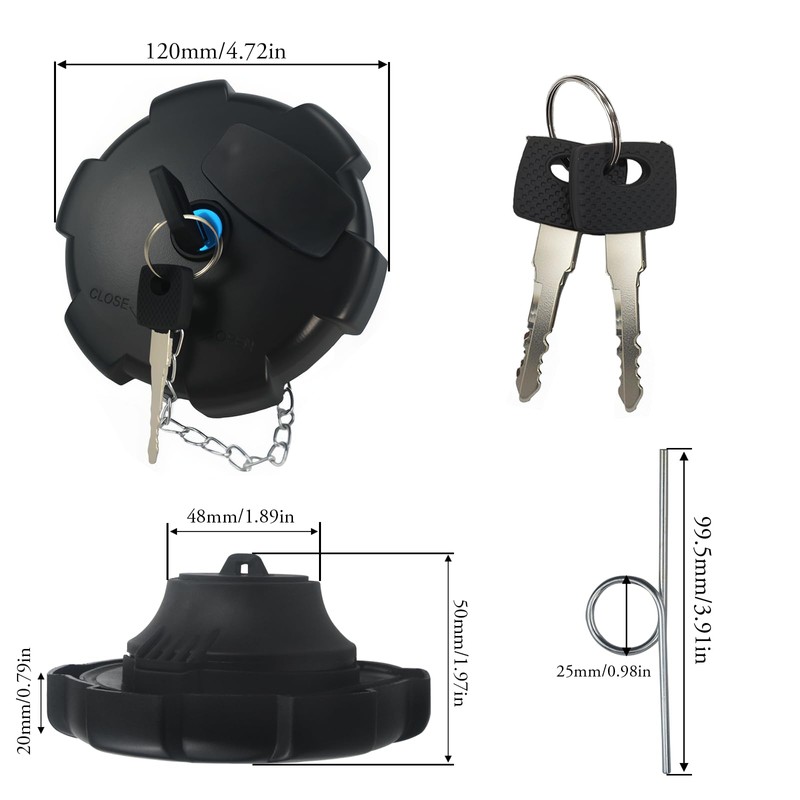 Meyola 80 mm Fuel Cap Black with 2 Keys, Chain