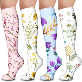 Compression Socks Women & Men 4 Pairs Circulation Support Socks for Nurses, Flight, Travel, Running