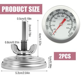 2 PCS Stainless Steel BBQ Thermometer for BBQ Smoker, Smoker Oven, Pizza Oven and Oven, with Double Scale 50-500°C / 100-1000°F, Built-in Stainless Steel Oven Thermometer Diameter 8mm for BBQ