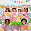Lecheme Hippie Party Decorations Groovy Bus Banner 60s Daisy Backdrop
