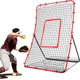 PLAYAPUT Baseball Rebounder Net Pitchback Net，Angle Adjustable Pitch Trainer Simulate Grounder and Fly Ball, Baseball Softball Pitching and Fielding Rebound Net for All Players Pitch,Throw,Fielding