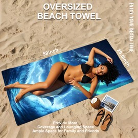 JKJNLHJE Lovely Dolphin Microfiber Beach Towel,Blue Sky Extra Large Sand Free Beach Towels for Camping Yoga,Lightweight Compact Quick Dry Thin Absorbent Travel Towel for Women Men,29.5” X 59”