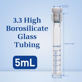 ALWSCI 5ml Heavy Wall Pressure Bottle, 3.3 Borosilicate, 17x110mm, Lab High Glass Pressure Vessel, Cylindrical with 12mm PTFE Thread Seal Plug