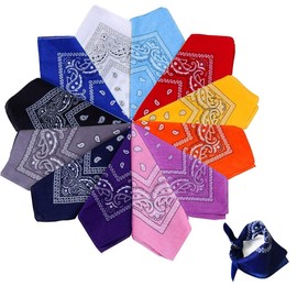 Pack of 12 Bandana, Neckerchief, Hair Scarf, Neck Wrist Wrapping Band, Head Binding, Unisex Fashion Accessories (55 x 55 cm), multicoloured