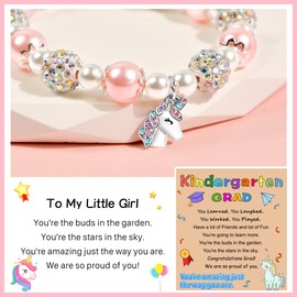 Parma77 2025 Kindergarten Graduation Gifts, Adjustable Unicorn Bracelet with Pearl & Rhinestone Ball, Graduation Gifts for Kindergarten Students Daughter Granddaughter Niece