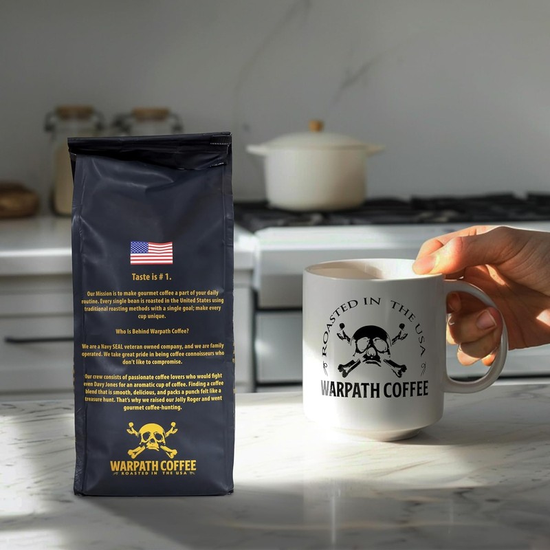 Warpath Coffee Medium Roast Ground Coffee, Breakfast Blend, High Caffeine,