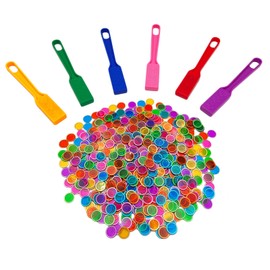 JUNWRROW Magnetic Bingo Wand with Chips,6-Pack& 600 Metal Chips, 6 Color Metal Chips-for Large Group Games,Family Game Night, Sensory Bins,Counting and Sorting,Science& Educational Activities