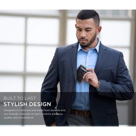 Suavell Leather Slim Wallets for Men. Wallet Card Holder with Money Clip. Low Profile RFID Wallet Minimalist Wallet (Obsidian Bronze Odyssey)