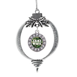 Inspired Silver - Army Wife Charm Ornament - Silver Circle Charm Holiday Ornaments with Cubic Zirconia Jewelry