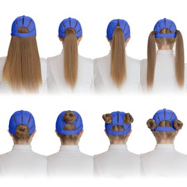 C.C Ponycap Messy High Bun Ponytail Adjustable Trucker Baseball Cap Hat Royal Blue