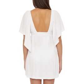 Isabella Rose Women's Standard Palermo V-Neck Plunge Dress, Casual, Beach Cover Ups, White