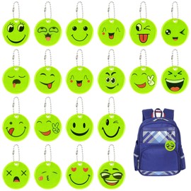 luckaide Children's Reflectors, Pack of 20 Safety Reflectors, Key Fob Smiley Pendants, Reflector Pendant Children for School Bags, Backpacks, Cycling