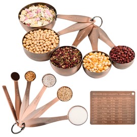 Smithcraft Copper Plated Measuring Cups and Measuring Spoons Set of 12, Stainless Steel Measurer Cups and Measurement Spoons with Leveler and Measure Equivalents for Kitchen and Baking