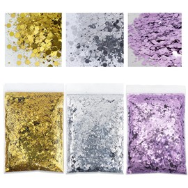 150 g Powder Glitter for Crafts, Glitter Crafts, Glitter Crafts, Glitter Gold, Suitable for Face Makeup, Manicure, Crafts, Card Making (Gold + Silver + Purple)