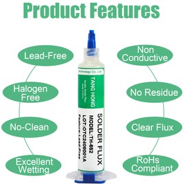 TANG HONG TH-652 Clear Solder Flux & TH-2530 Solder Wick,10CC No Clean Soldering Flux (2 Pack),10 Ft Desoldering Wick Braid (2 Pack),Widely Used For Various Electronic Component Repair And Desoldering