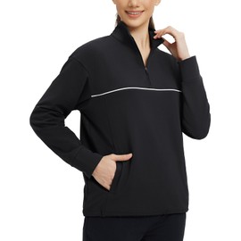 baleaf Women's Fleece Pullover Golf Water Resistant Half Zip Running Jacket Thermal Shirts Winter Cold Weather Gear Balck L Black