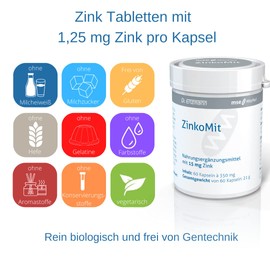 ZinkoMit - 60 Kapseln á 15 mg, hochdosiert, hohe Bioverfügbarkeit, vegan, gute Verträglichkeit, frei von Konservierungsstoffen, Jodarm, mse Pharmazeutika GmbH, Dr. Enzmann