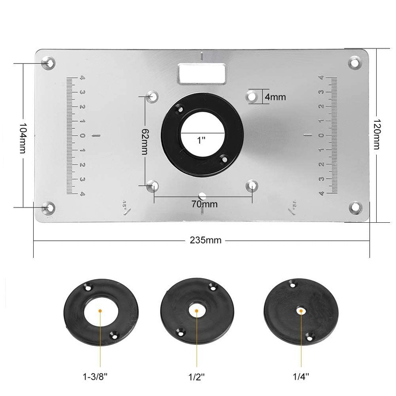 Aluminium Router Table Insert Plate with 4 Rings and Screws