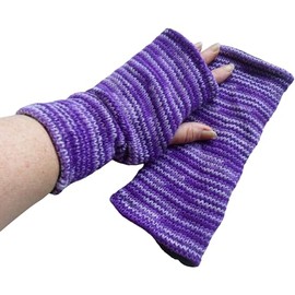 Natural Flow Fair Trade Wool Space Dye Fleece Lined Tube Fingerless Gloves Wrist Warmers (Purple)