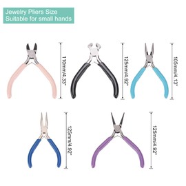 HARFINGTON 6pcs Jewelry Pliers Kits Jewelry Making Pliers Tool Bent Nose Pliers/Needle Nose Pliers/Round Nose Pliers/Wire Cutter/End Cutter Pliers for Beading Tool Hobby Craft
