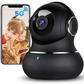 Little elf Camera, 5GHz/5MP Pet Camera with 360° Motion Tracking, Indoor Camera with 5G/2.4G Dual-Band, IR Night Vision, 2-Way Audio, WiFi Camera for Baby/Pet, Home WiFi Camera, Compatible with Alexa