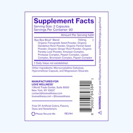 Love Wellness Bye Bye Bloat | Digestive Enzymes for Gas, Bloating & Water Retention Relief | 180 Count